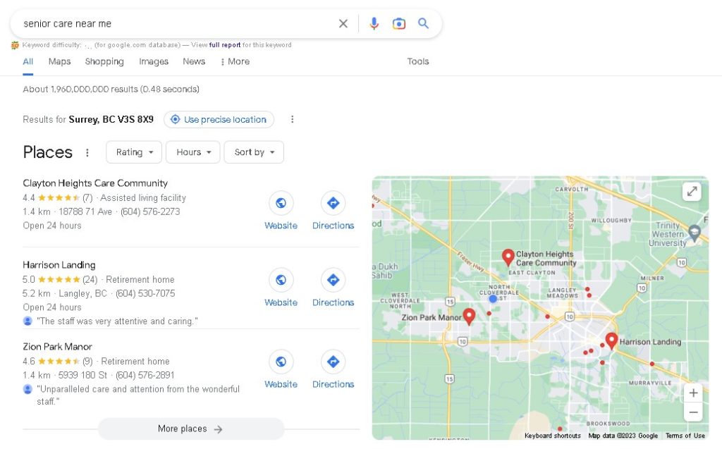 Senior care local seo in canada