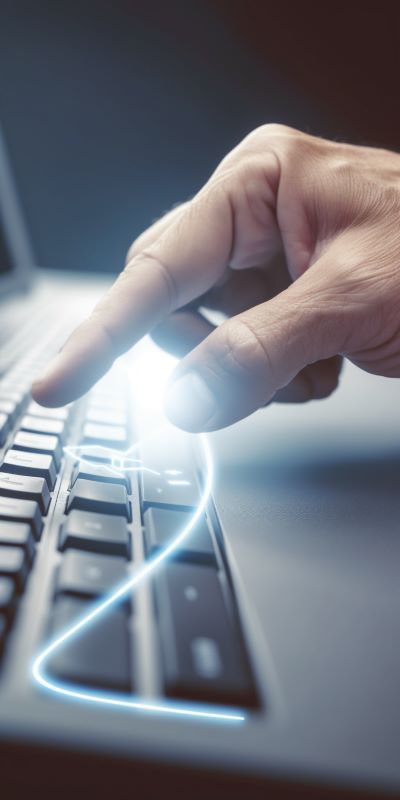 Elderly woman hand typing web address