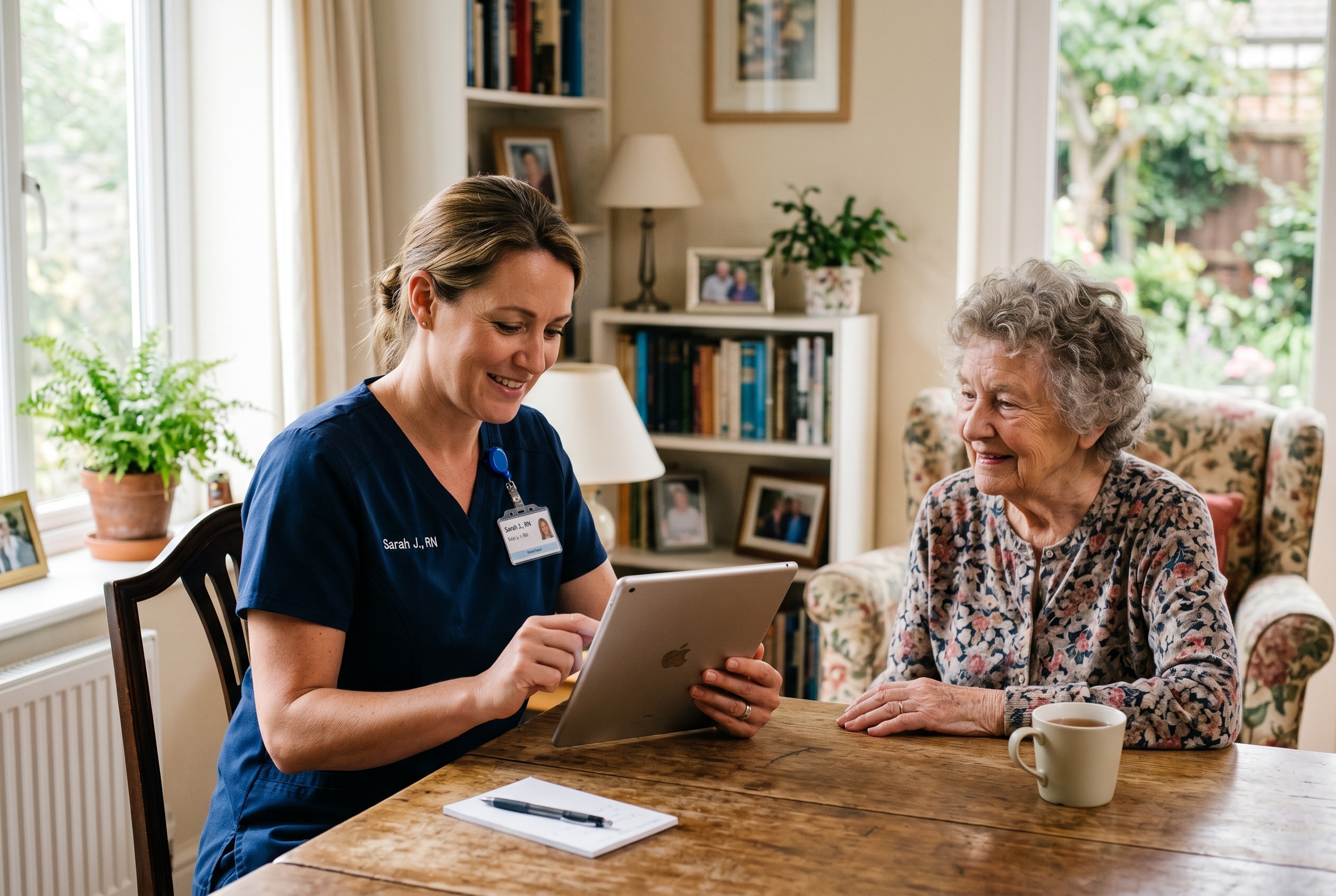 Seo For Home Care Businesses 1 Home care nurse checking schedule on tablet at client's home